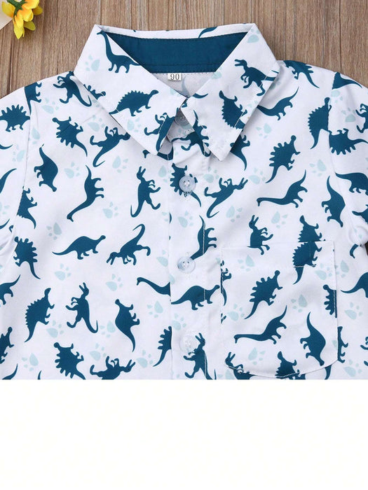 Conjunto de camisa manga corta con estampado de dinosaurio y pantalón corto para niño