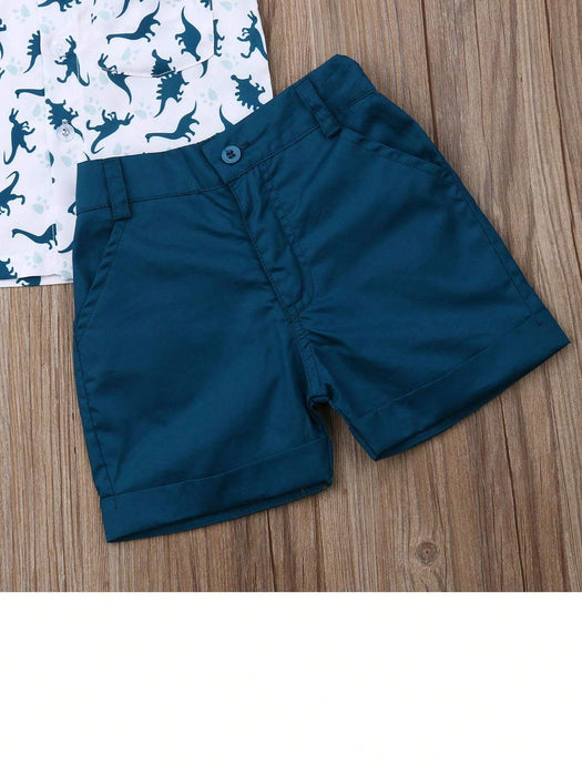 Conjunto de camisa manga corta con estampado de dinosaurio y pantalón corto para niño