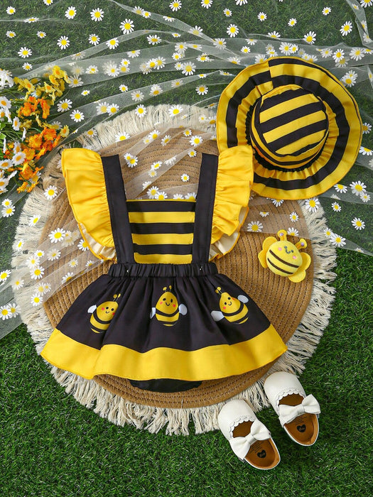 SHEIN Conjunto de vestido y sombrero para niña bebé, estilo dibujos animados