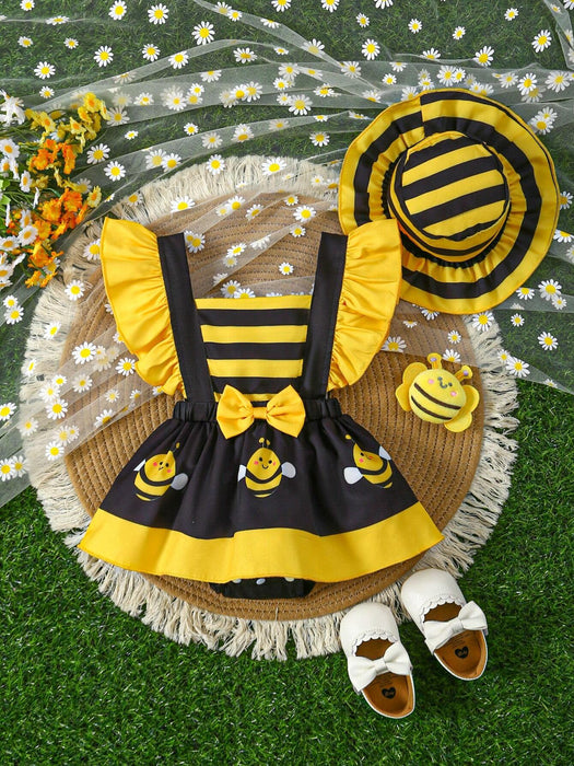 SHEIN Conjunto de vestido y sombrero para niña bebé, estilo dibujos animados