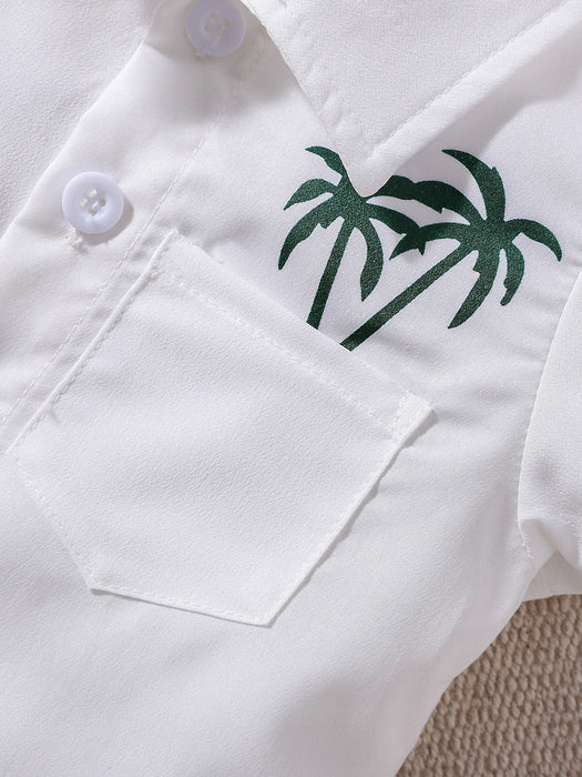 SHEIN Conjunto para bebé con estampado de árboles de coco de camisa y pantalón corto