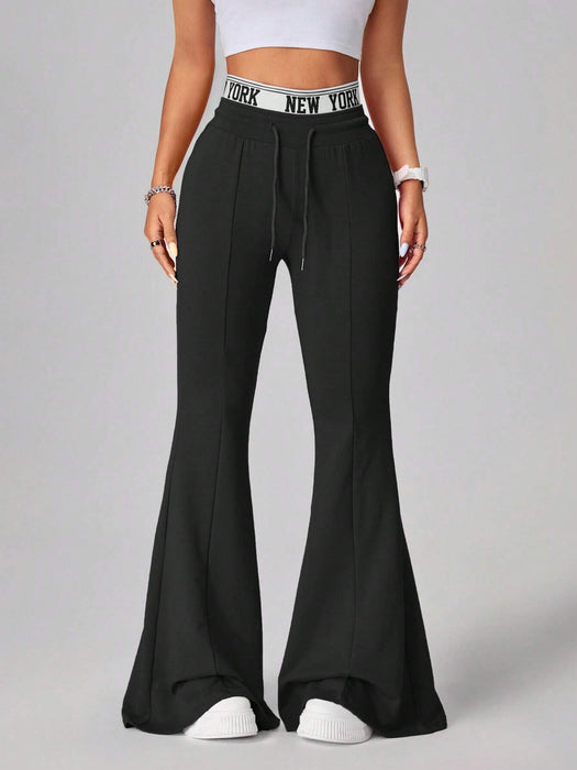 SHEIN Pantalones Coolane para mujer, estilo urbano informal, de algodón tejido con cinta