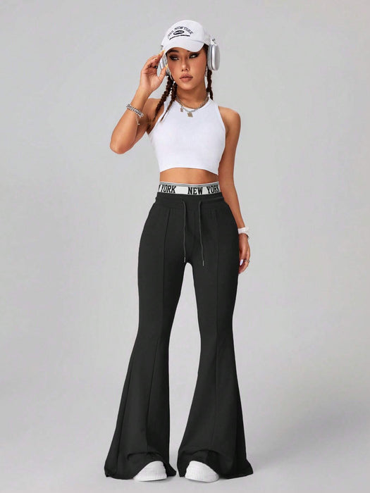 SHEIN Pantalones Coolane para mujer, estilo urbano informal, de algodón tejido con cinta