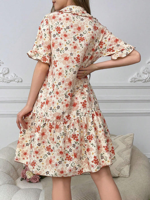 SHEIN Vestido pijama de noche con botones y estampado floral de CottageSlumber