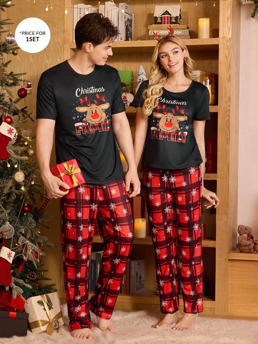 SHEIN CoupledUp Conjunto de pijama unisex con estampado navideño
