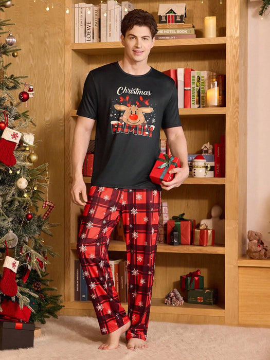 SHEIN CoupledUp Conjunto de pijama unisex con estampado navideño