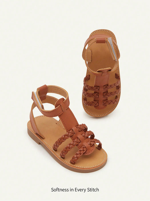 SHEIN Cozy Pixies 1 par de sandalias tejidas de color marrón de moda para niños