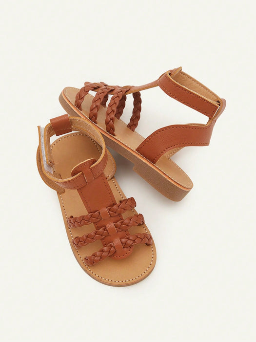 SHEIN Cozy Pixies 1 par de sandalias tejidas de color marrón de moda para niños