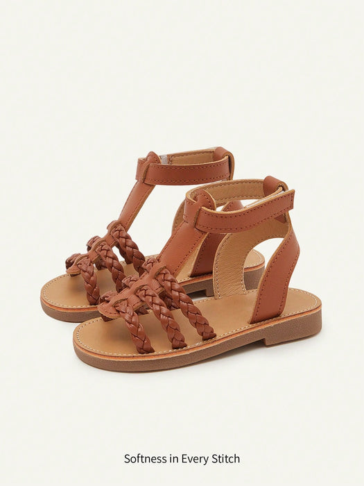 SHEIN Cozy Pixies 1 par de sandalias tejidas de color marrón de moda para niños