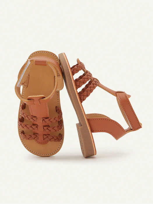 SHEIN Cozy Pixies 1 par de sandalias tejidas de color marrón de moda para niños