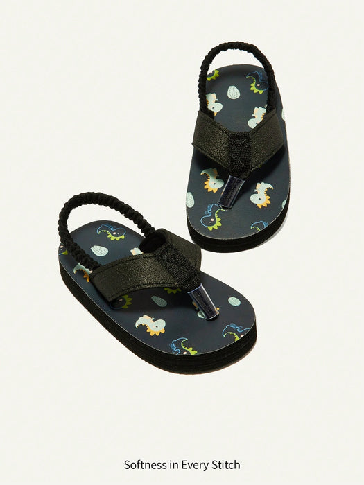 Shein Sandalias casuales de punta abierta Cozy Pixies Summer Vacation con un divertido estampado de dinosaurios