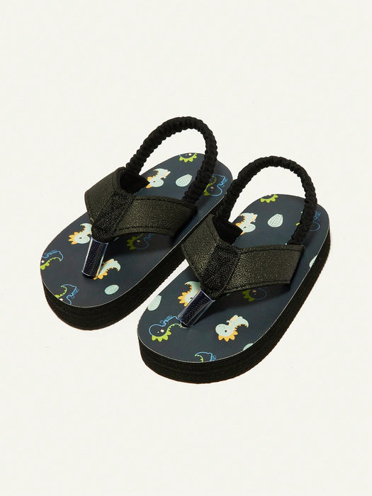 Shein Sandalias casuales de punta abierta Cozy Pixies Summer Vacation con un divertido estampado de dinosaurios