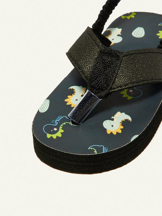 Shein Sandalias casuales de punta abierta Cozy Pixies Summer Vacation con un divertido estampado de dinosaurios