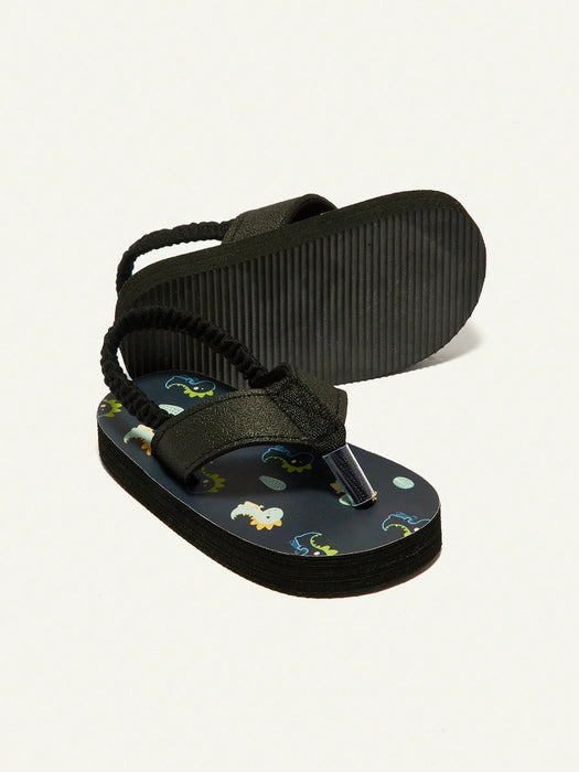 Shein Sandalias casuales de punta abierta Cozy Pixies Summer Vacation con un divertido estampado de dinosaurios