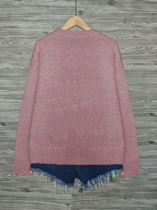 Jersey de punto holgado informal con cuello redondo y estampado de gato en colores