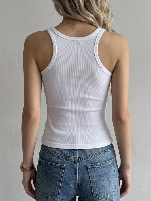 Shein DAZY Camiseta de verano casual, de cuello redondo y sin mangas