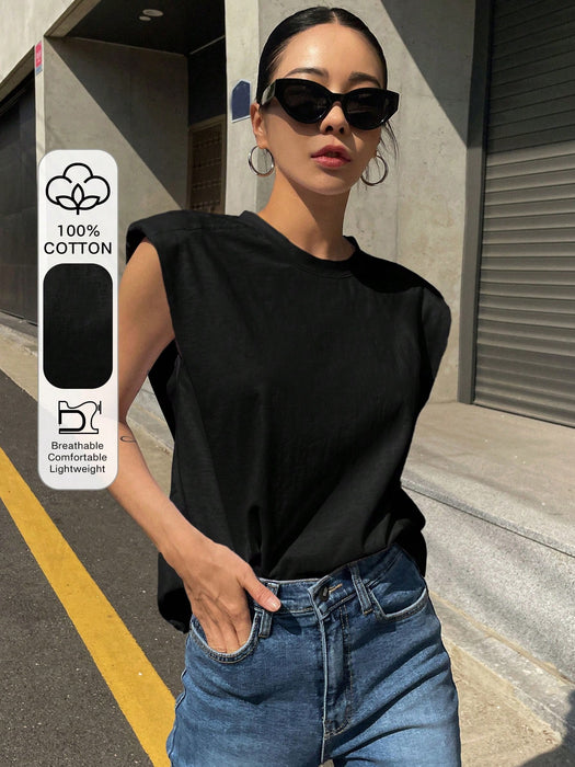 SHEIN Camiseta DAZY con hombreras sólidas Y2k