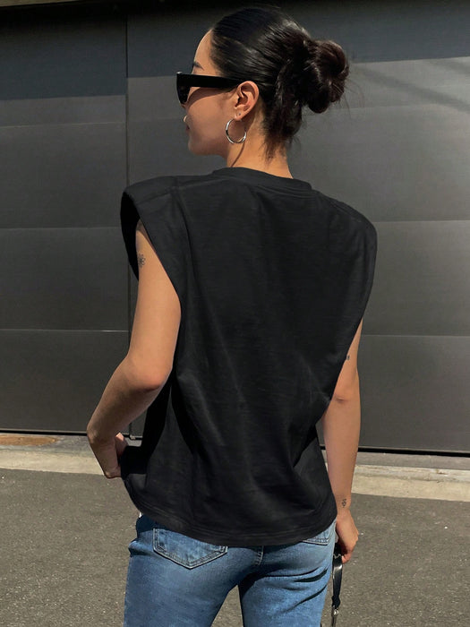 SHEIN Camiseta DAZY con hombreras sólidas Y2k