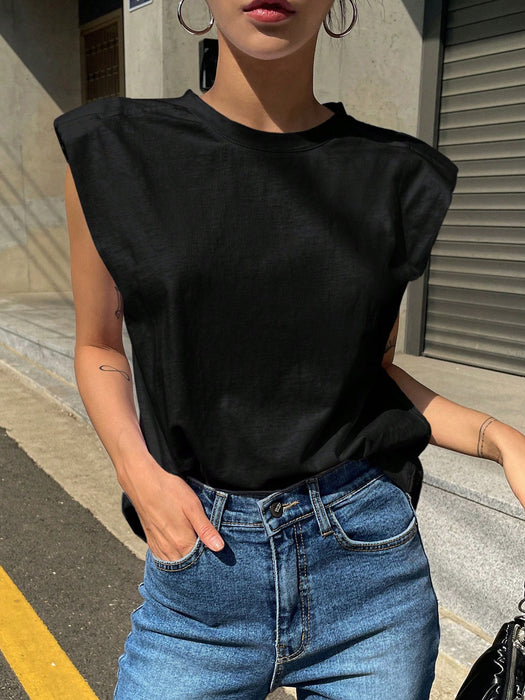 SHEIN Camiseta DAZY con hombreras sólidas Y2k