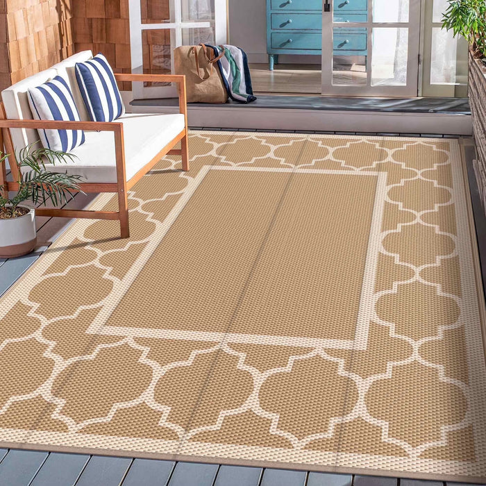 Alfombra de exterior impermeable de plástico y paja 6 x 9 ft