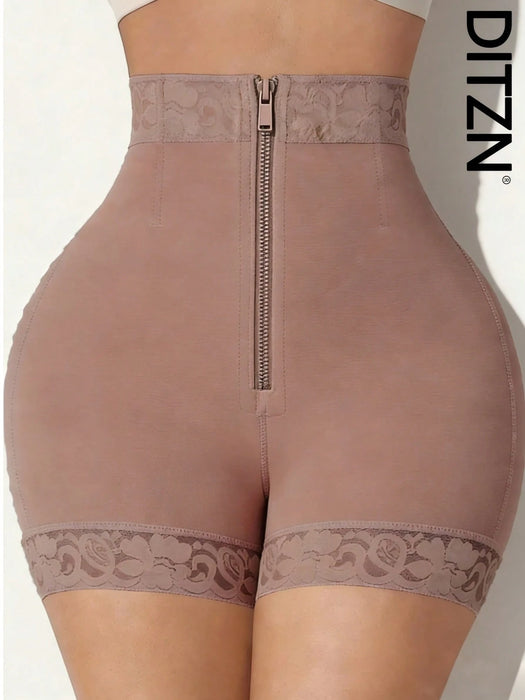 SHEIN DITZN Pantalones cortos reductores con cremallera para mujer, control de abdomen