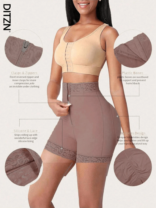 SHEIN DITZN Pantalones cortos reductores con cremallera para mujer, control de abdomen