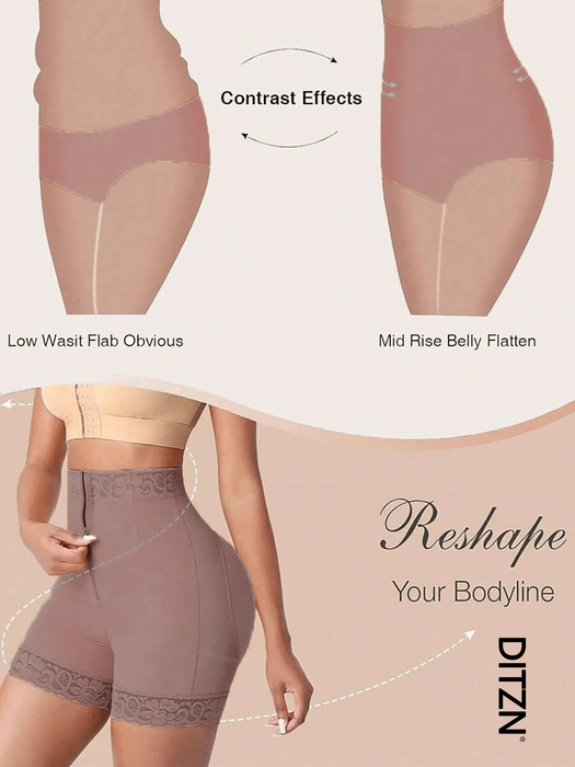 SHEIN DITZN Pantalones cortos reductores con cremallera para mujer, control de abdomen