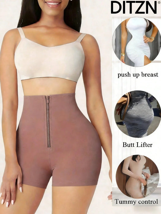 SHEIN DITZN Pantalones cortos reductores con cremallera para mujer, control de abdomen