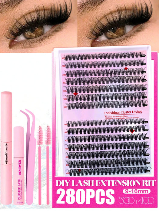 Kit de extensiones de pestañas D Curl, 280 piezas, para hacer tú mismo, voluminosas