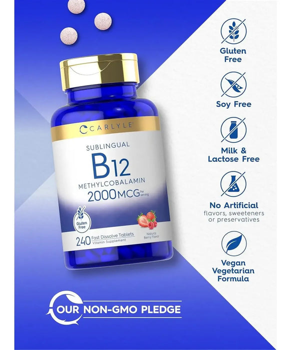 Carlyle Suplemento de vitamina B-12 2000 mcg 240 tabletas