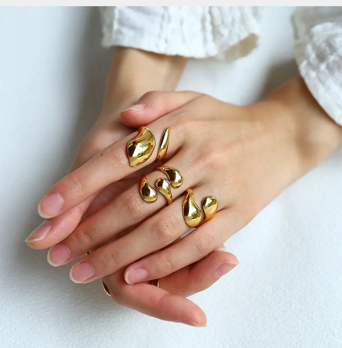 Anillo minimalista de 3 dobleces de acero inoxidable dorado para mujer