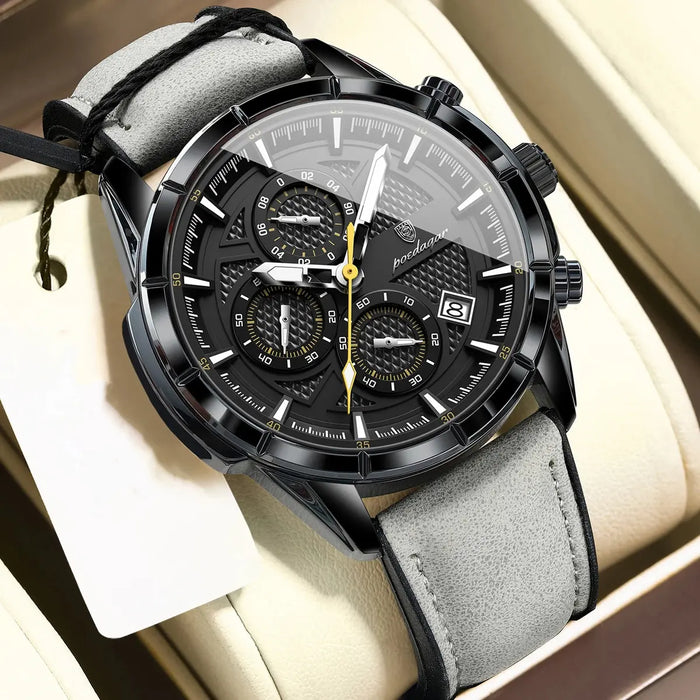 POEDAGAR Reloj para hombre, de lujo y con correa de piel auténtica