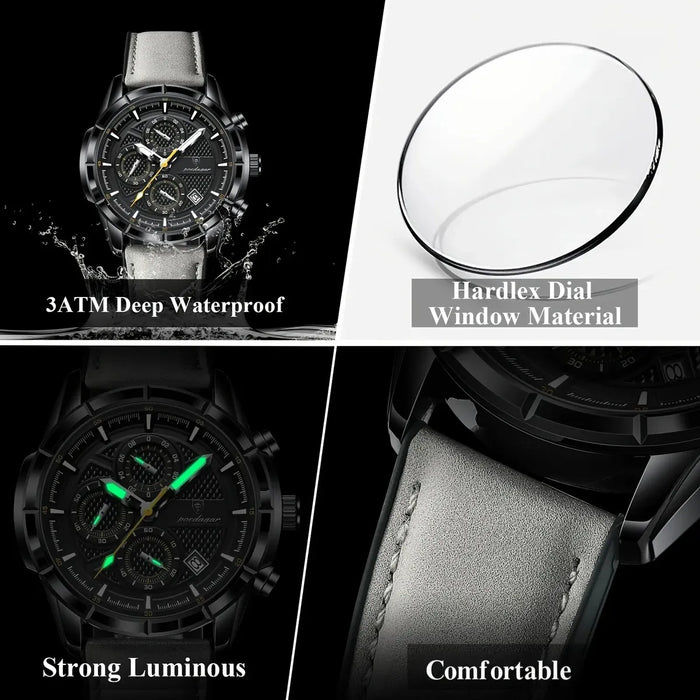 POEDAGAR Reloj para hombre, de lujo y con correa de piel auténtica
