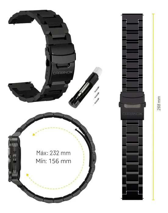 Correa ajustable Carbinox de 22 mm para reloj inteligente: ajuste seguro, duradera y cómoda.