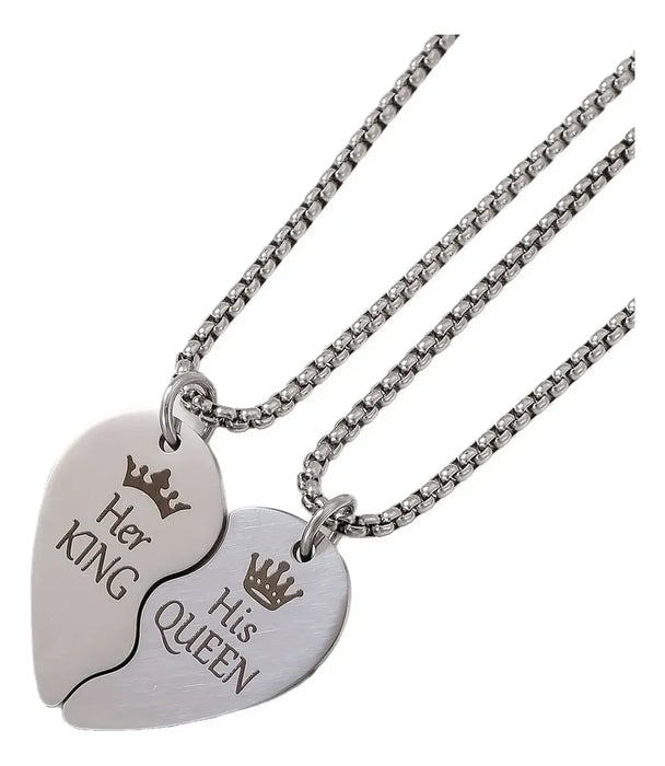 2 Collar con colgante de corazón para parejas King & Queen