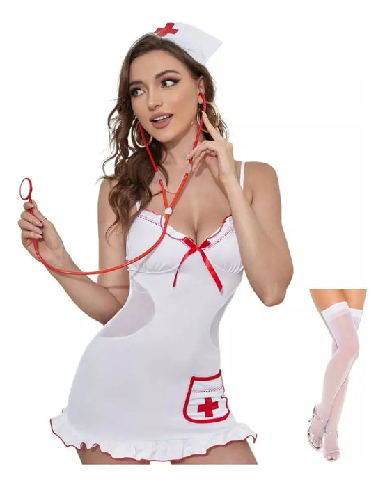 Conjunto sexy de enfermera para mujer con accesorios incluidos