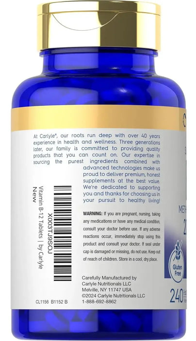 Carlyle Suplemento de vitamina B-12 2000 mcg 240 tabletas