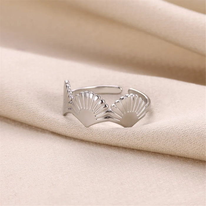 Anillo triple de concha marina, para mujeres