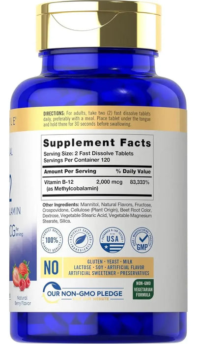 Carlyle Suplemento de vitamina B-12 2000 mcg 240 tabletas
