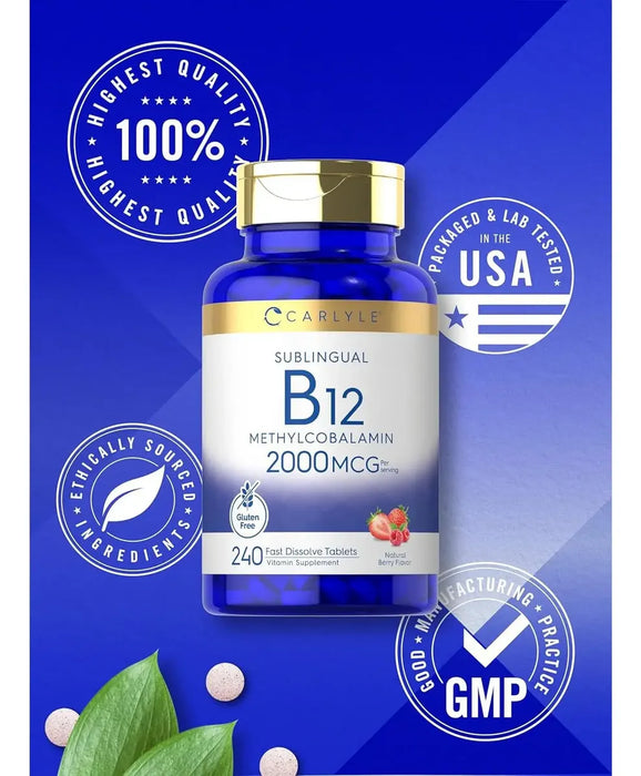 Carlyle Suplemento de vitamina B-12 2000 mcg 240 tabletas