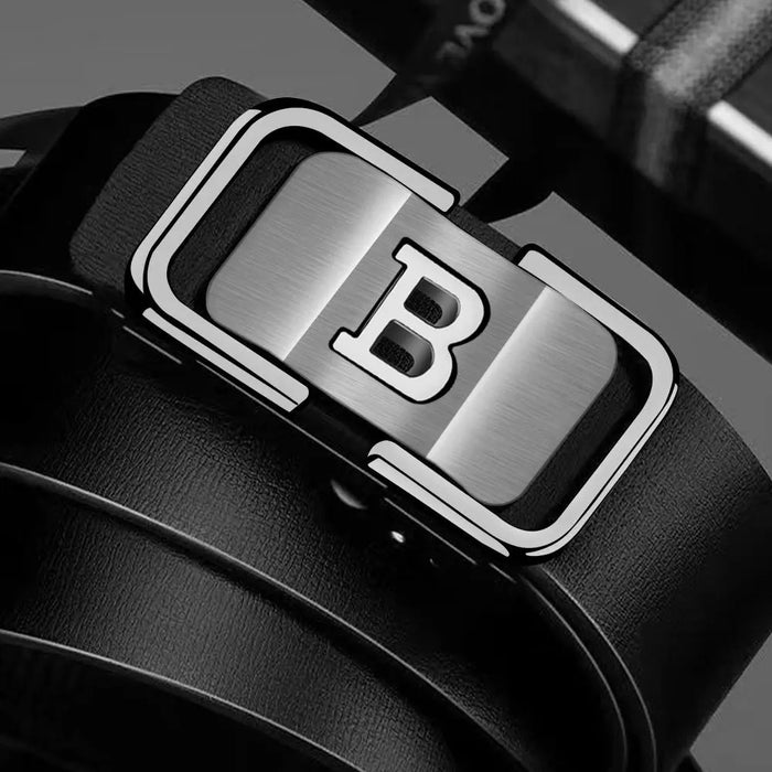 Cinturón de cuero negro con la letra B, con hebilla automática para hombre