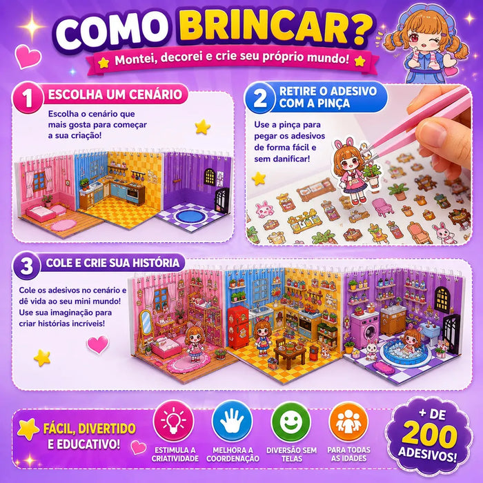 Libro de pegatinas 5D azul para niños, 16 páginas, 8 escenas y 8 páginas de pegatinas con pinzas
