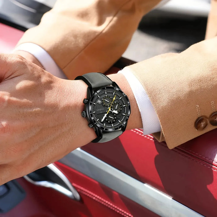 POEDAGAR Reloj para hombre, de lujo y con correa de piel auténtica