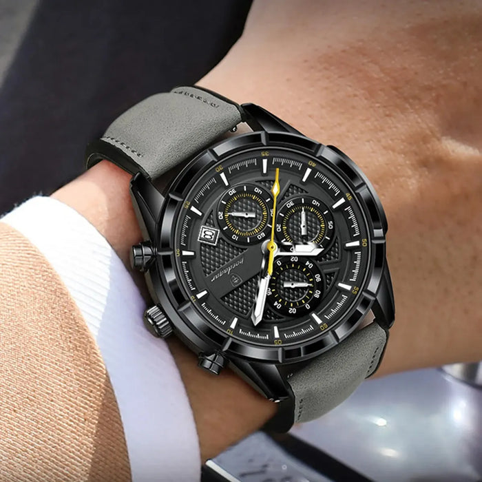 POEDAGAR Reloj para hombre, de lujo y con correa de piel auténtica