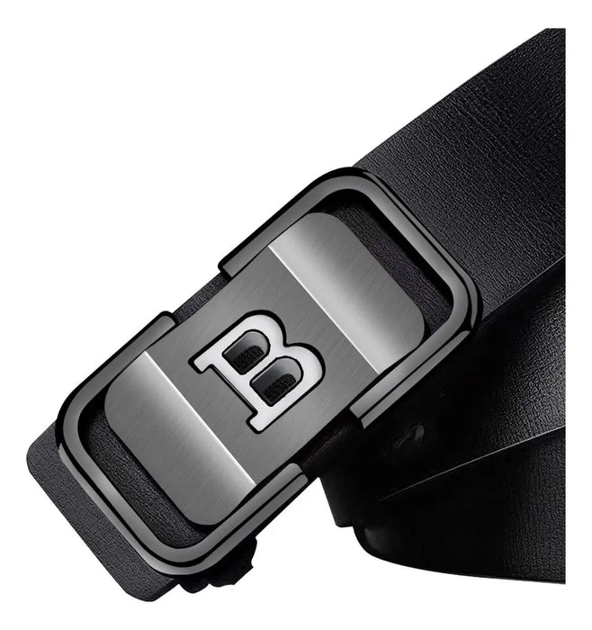 Cinturón de cuero negro con la letra B, con hebilla automática para hombre