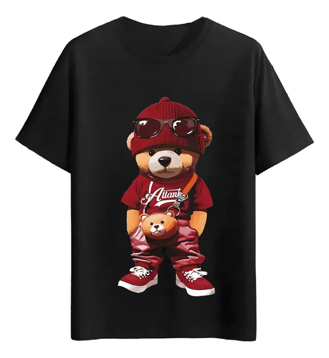 Poloche con estampado de Oso Con Gafas Y Gorra Roja para niños