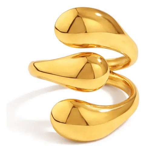 Anillo minimalista de 3 dobleces de acero inoxidable dorado para mujer