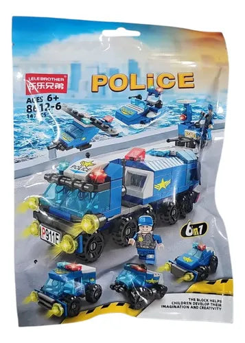 147 piezas 6 en 1 Serie Policía de la Ciudad Modelo de Coche Bloques de Construcción