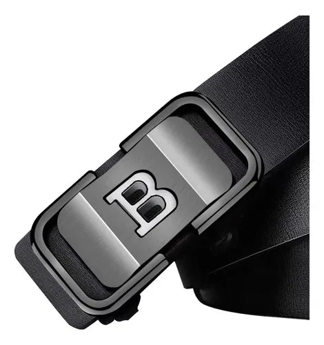 Cinturón de cuero negro con la letra B, con hebilla automática para hombre