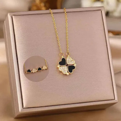 Collar con colgante de corazón y trébol de cuatro hojas , bisutería de imitación